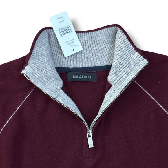 NWT Naadam Men’s Size XXL Burgundy Wool Cashmere 1/4 Zip Sweatshirt Sweater $279 - Picture 3 of 5